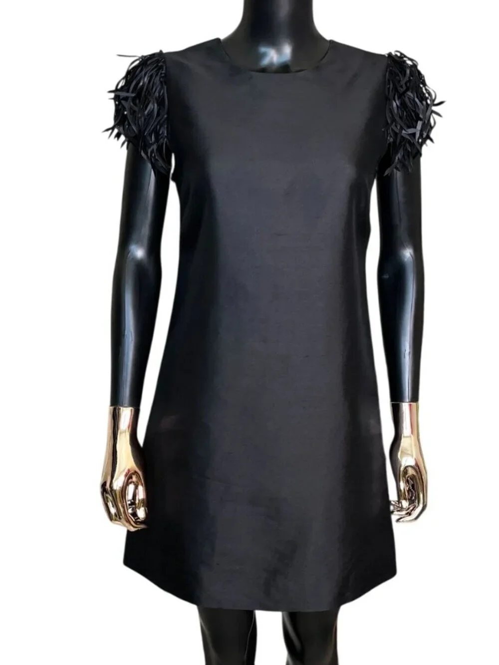 Kate Spade Vicky Fringe Sleeve Silk Cotton Shift Dress Black Size 2 Small